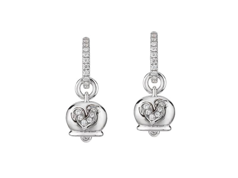 ORECCHINI CAMPANELLA PICCOLI IN ORO BIANCO, DIAMANTI E GALLO IN PAVE' DI DIAMANTI CAMPANELLE CHANTECLER 32559